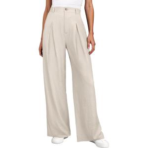 imageANRABESS Women Wide Leg Dress Pants Lightweight High Waisted Business Casual Trousers Dressy Office Work Palazzo Pants SlacksLight Beige Yellow