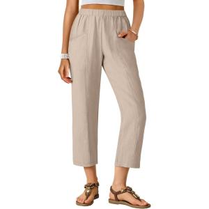 imageANRABESS Womens Cropped Pants 2026 Summer Casual Elastic High Waisted Lounge Capri Tapered Ankle Beach Trousers Work OutfitsBeige