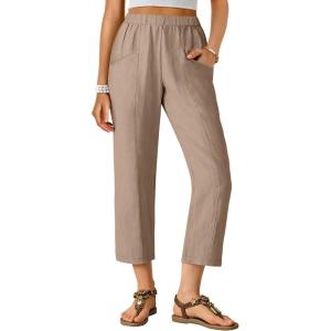 imageANRABESS Womens Cropped Pants 2026 Summer Casual Elastic High Waisted Lounge Capri Tapered Ankle Beach Trousers Work OutfitsKhaki