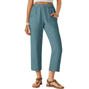 imageANRABESS Womens Cropped Pants 2026 Summer Casual Elastic High Waisted Lounge Capri Tapered Ankle Beach Trousers Work OutfitsLake Bule