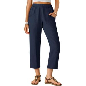 imageANRABESS Womens Cropped Pants 2026 Summer Casual Elastic High Waisted Lounge Capri Tapered Ankle Beach Trousers Work OutfitsNavy Blue