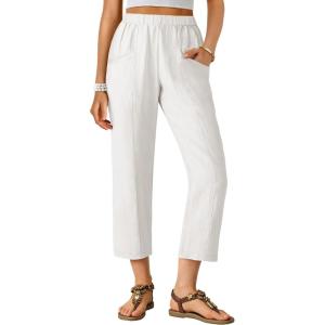 imageANRABESS Womens Cropped Pants 2026 Summer Casual Elastic High Waisted Lounge Capri Tapered Ankle Beach Trousers Work OutfitsWhite