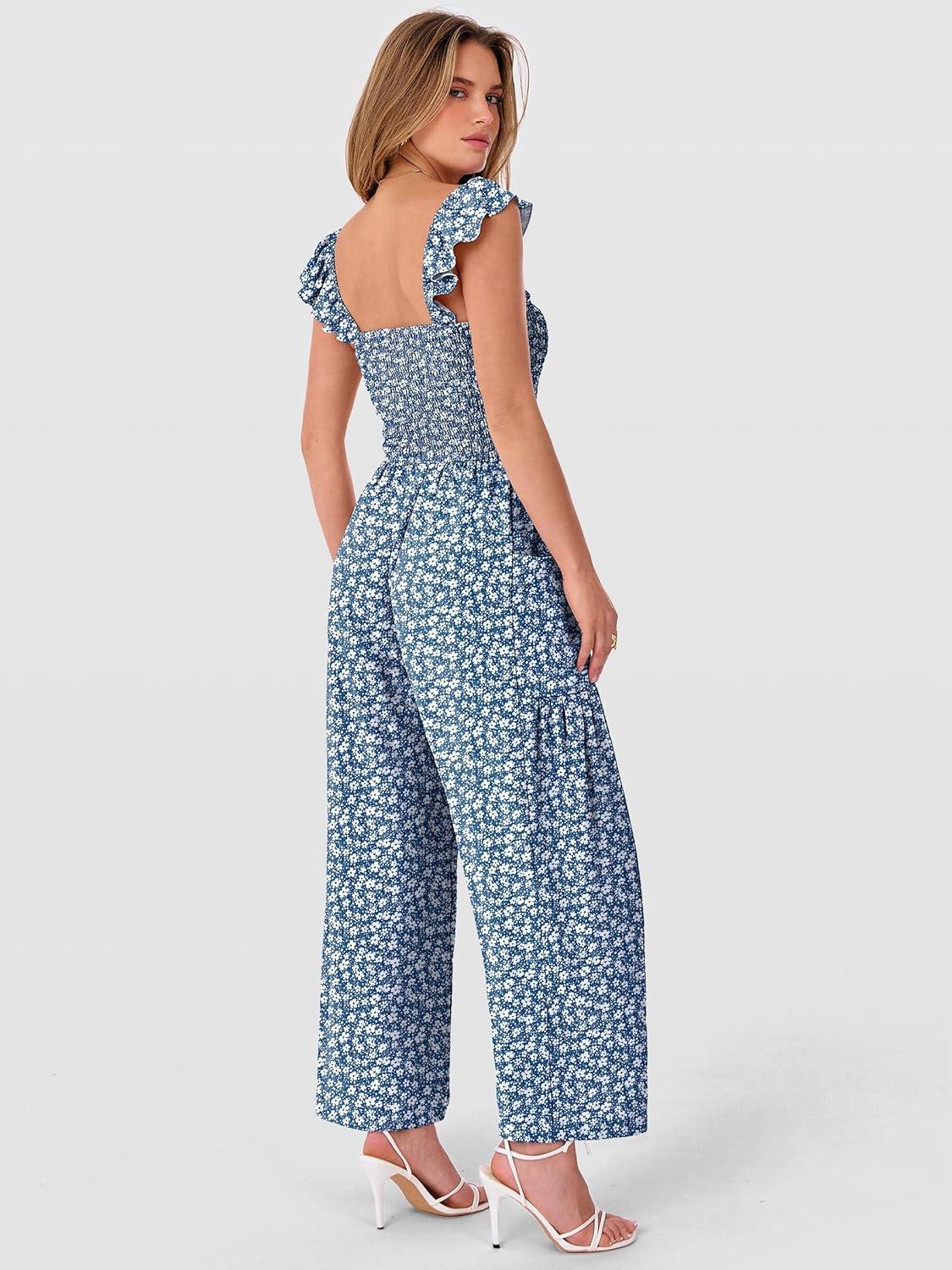 imageANRABESS Jumpsuits for Women Dressy One Piece Summer Outfits Wide Leg Sleeveless Smocked Romper Jumpers Casual Beach OverallsBlue White Floral