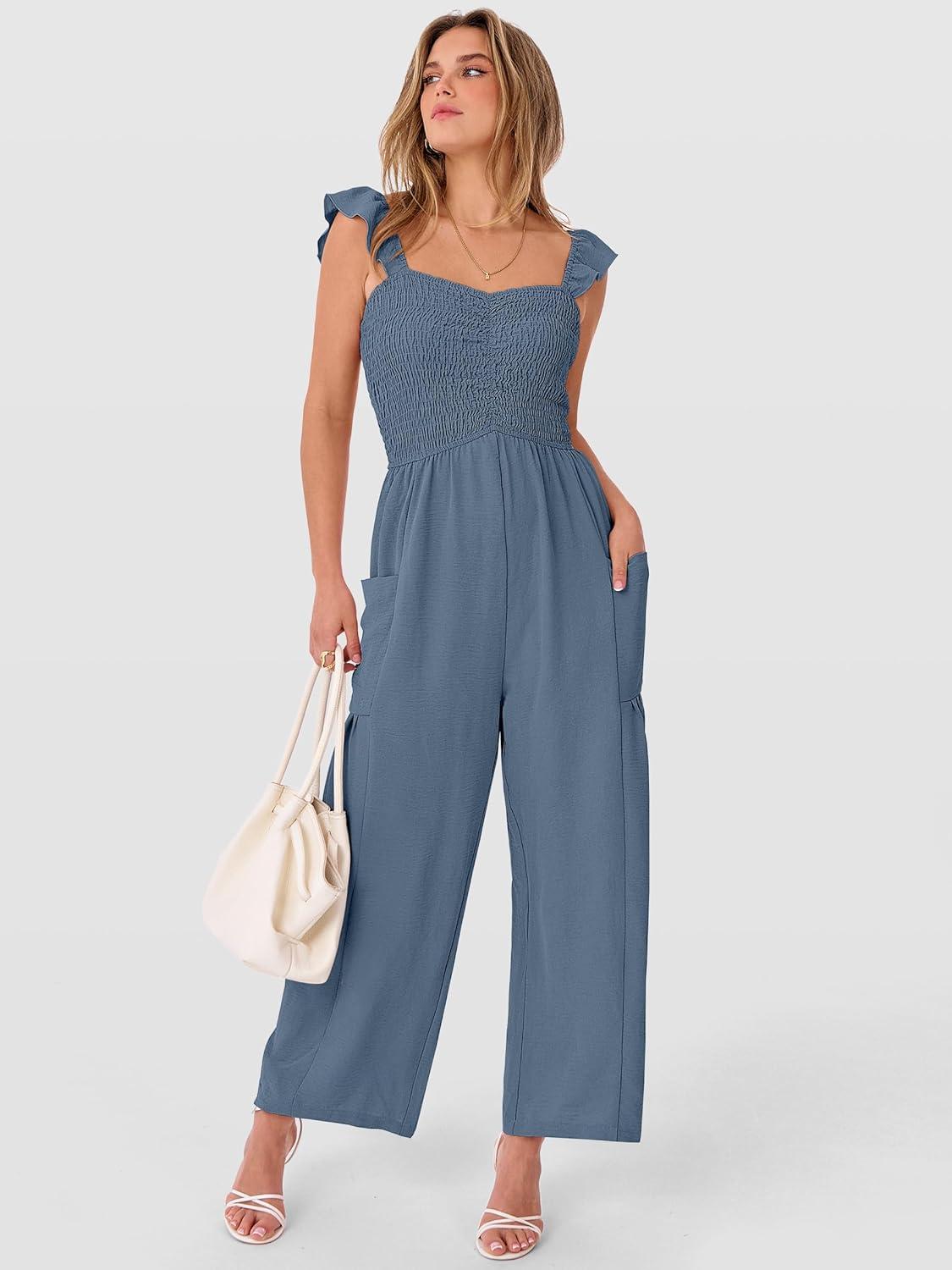 imageANRABESS Jumpsuits for Women Dressy One Piece Summer Outfits Wide Leg Sleeveless Smocked Romper Jumpers Casual Beach OverallsGrey Blue