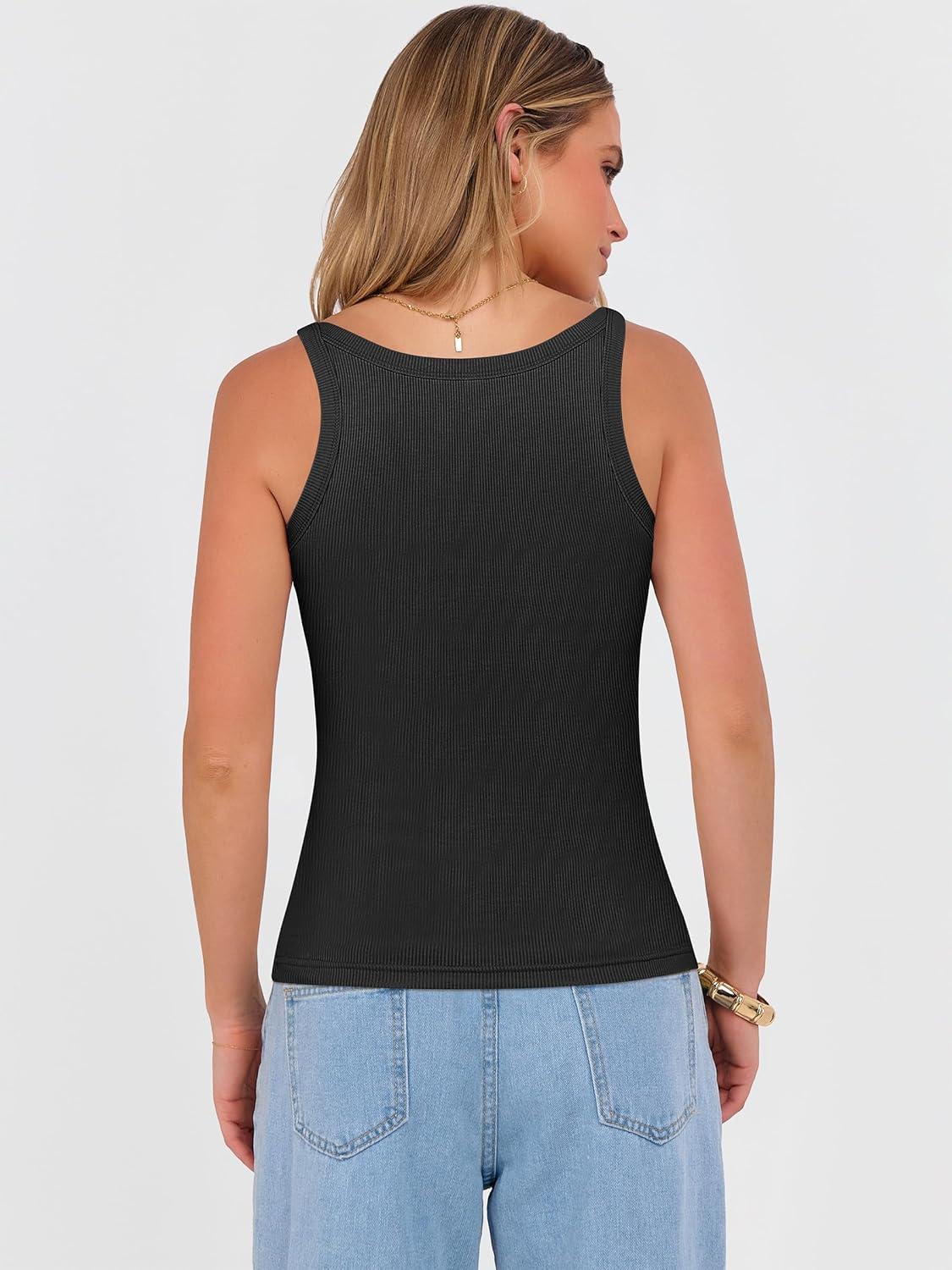 imageANRABESS V Neck Tank Tops for Women Ribbed Knit Camisole 2026 Summer Casual Sleeveless Slim Fitted Basic Cami Shirts ClothesBlack