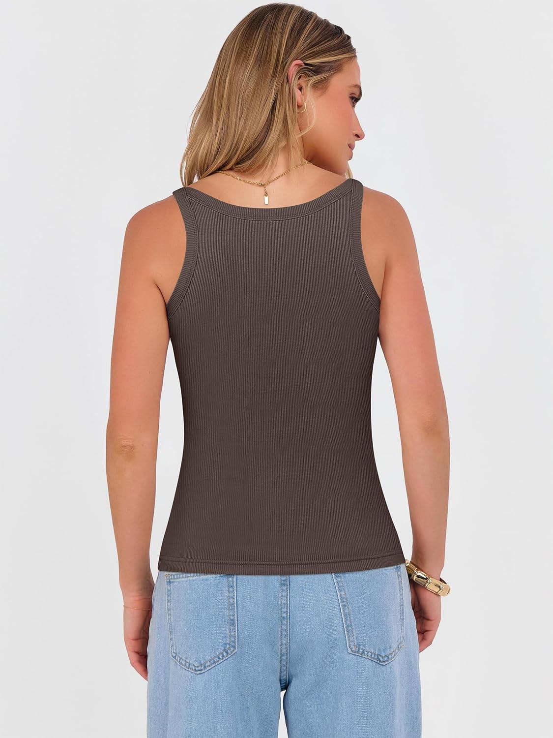 imageANRABESS V Neck Tank Tops for Women Ribbed Knit Camisole 2026 Summer Casual Sleeveless Slim Fitted Basic Cami Shirts ClothesCoffee