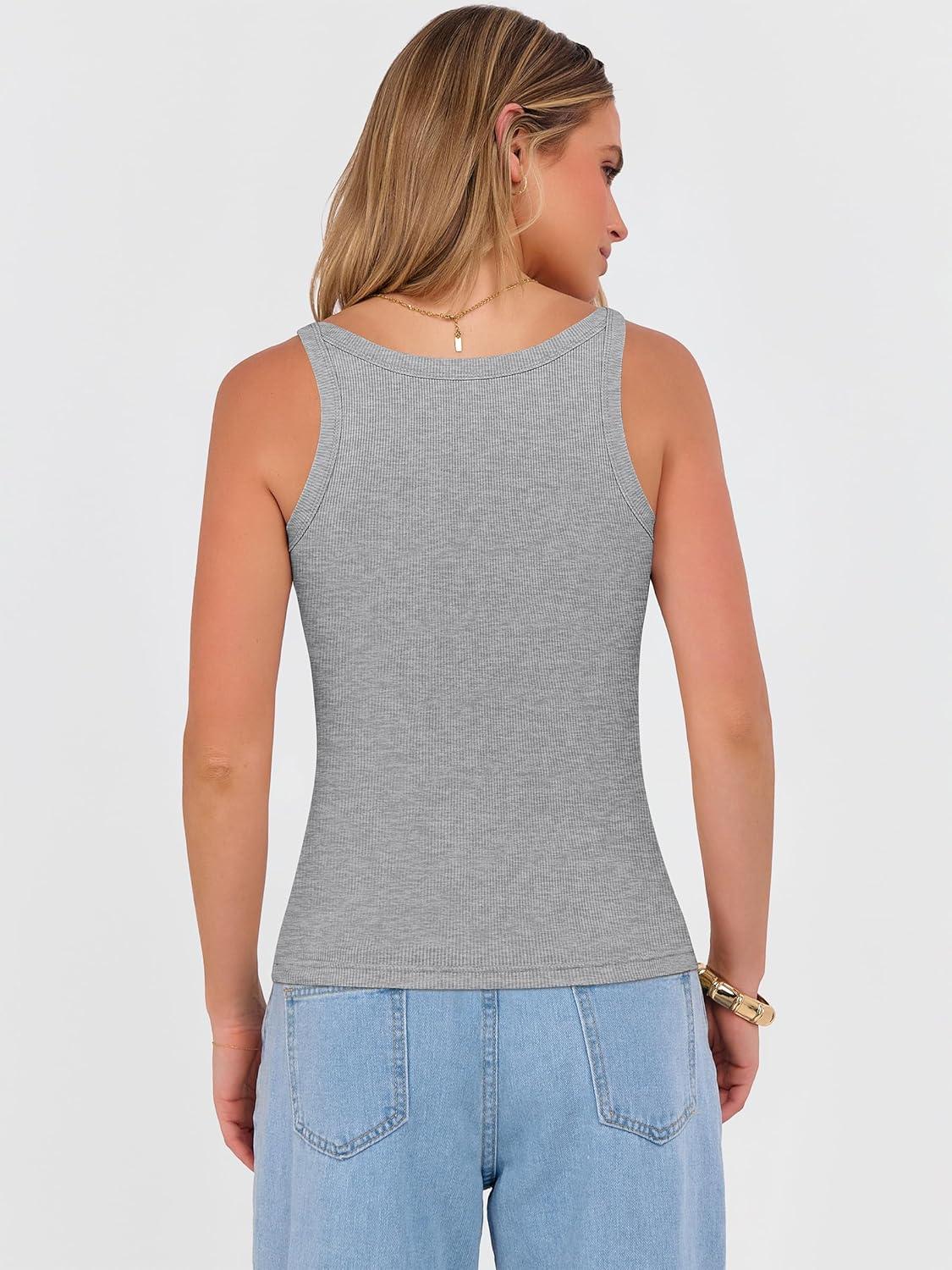 imageANRABESS V Neck Tank Tops for Women Ribbed Knit Camisole 2026 Summer Casual Sleeveless Slim Fitted Basic Cami Shirts ClothesGrey