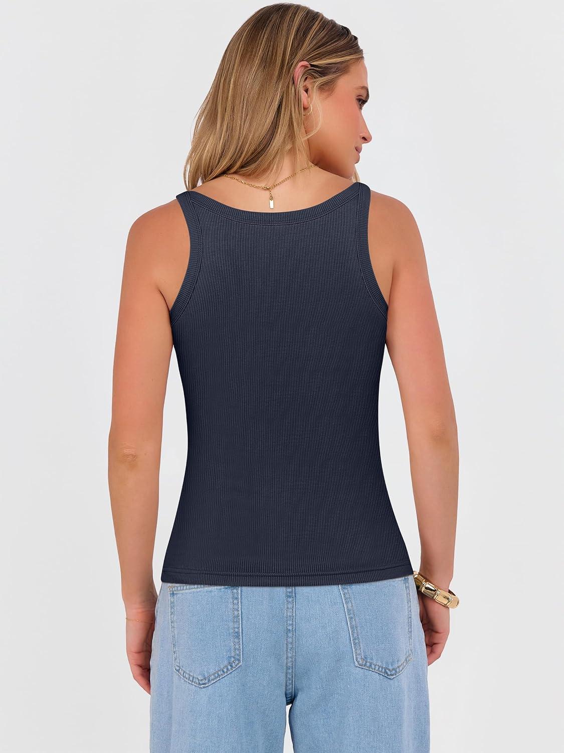 imageANRABESS V Neck Tank Tops for Women Ribbed Knit Camisole 2026 Summer Casual Sleeveless Slim Fitted Basic Cami Shirts ClothesNavy Blue