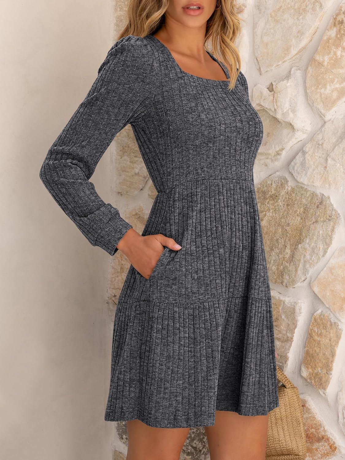 imageANRABESS Womens Long Sleeve Fall Dress 2025 Square Neck Casual Ribbed Knit Comfy Soft Short Sweater Dresses with PocketsDeep Grey
