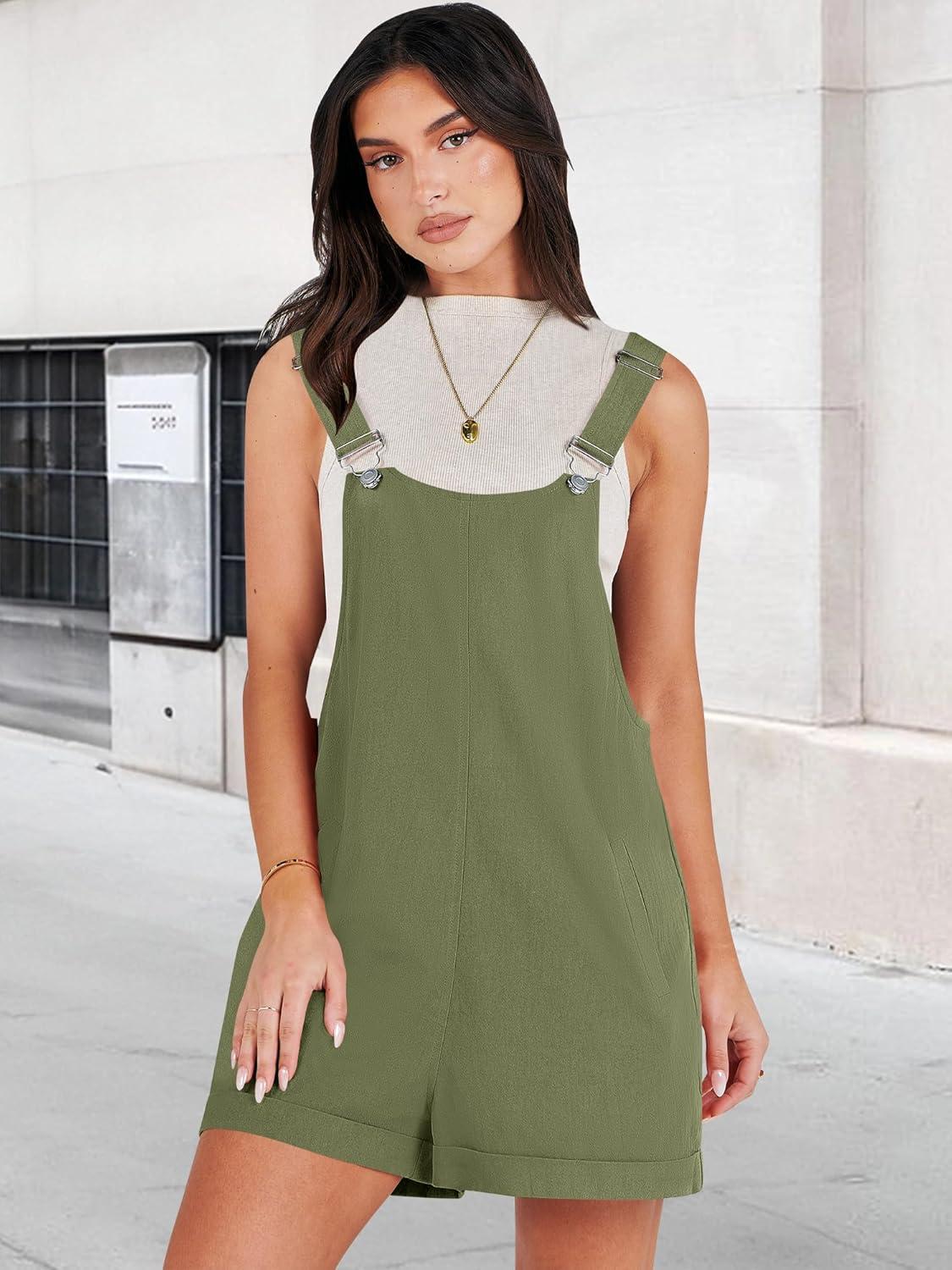 imageANRABESS Womens Short Overalls Summer Adjustable Strap Loose Fit Bib Shortalls Rompers Spring Travel Vacation ClothesArmy Green