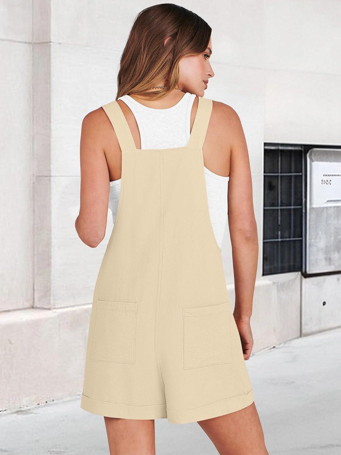 imageANRABESS Womens Short Overalls Summer Adjustable Strap Loose Fit Bib Shortalls Rompers Spring Travel Vacation ClothesBeige