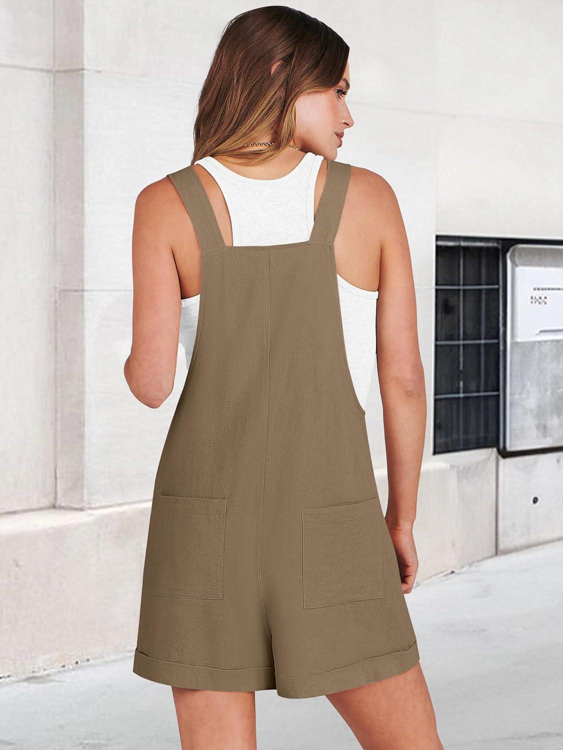 imageANRABESS Womens Short Overalls Summer Adjustable Strap Loose Fit Bib Shortalls Rompers Spring Travel Vacation ClothesCoffee
