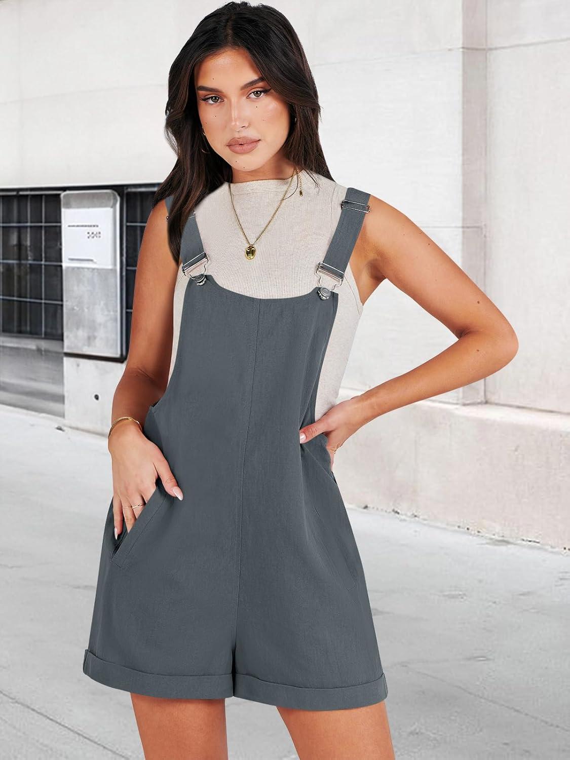 imageANRABESS Womens Short Overalls Summer Adjustable Strap Loose Fit Bib Shortalls Rompers Spring Travel Vacation ClothesGray Blue