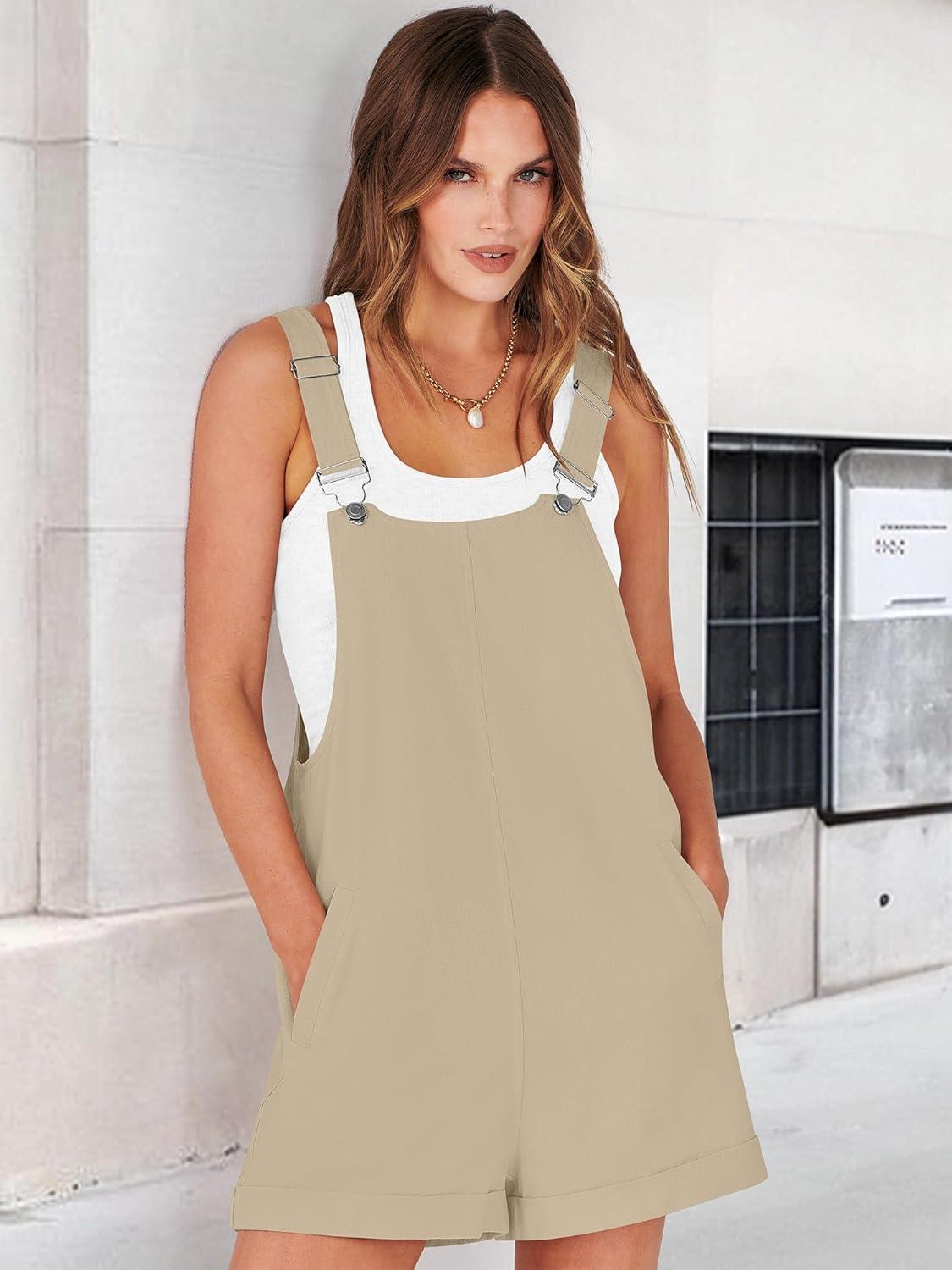 imageANRABESS Womens Short Overalls Summer Adjustable Strap Loose Fit Bib Shortalls Rompers Spring Travel Vacation ClothesKhaki