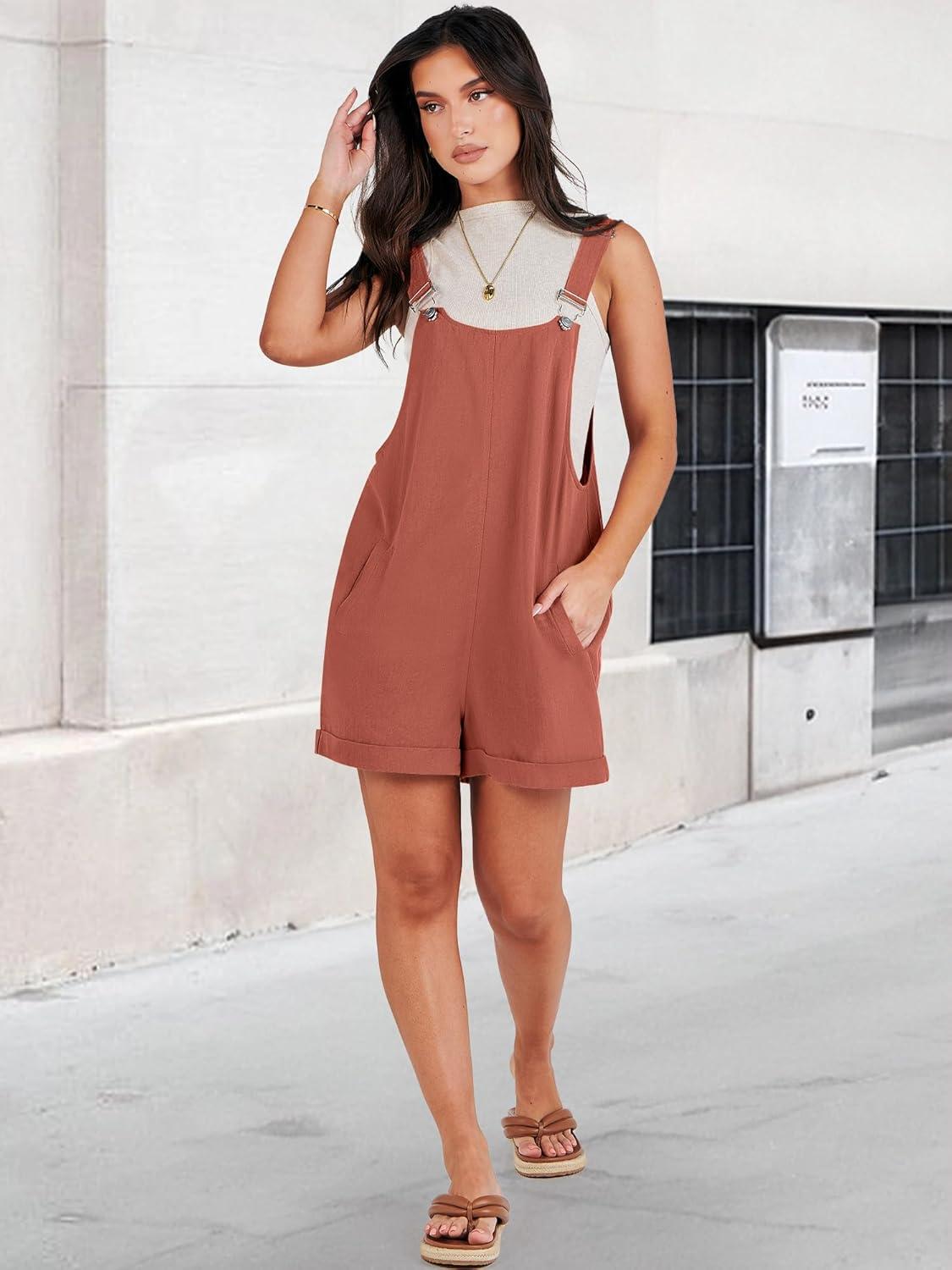 imageANRABESS Womens Short Overalls Summer Adjustable Strap Loose Fit Bib Shortalls Rompers Spring Travel Vacation ClothesRust