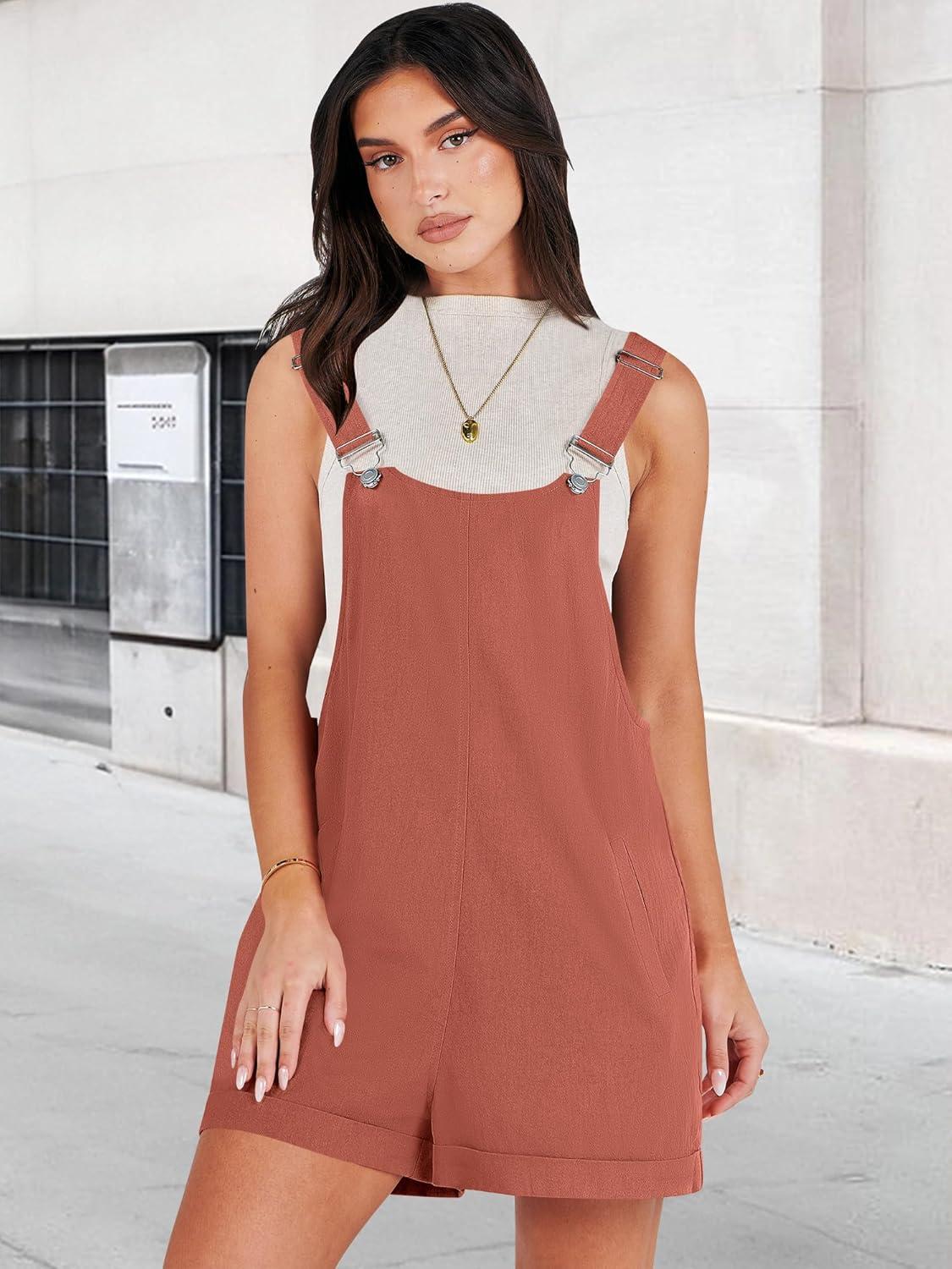 imageANRABESS Womens Short Overalls Summer Adjustable Strap Loose Fit Bib Shortalls Rompers Spring Travel Vacation ClothesRust