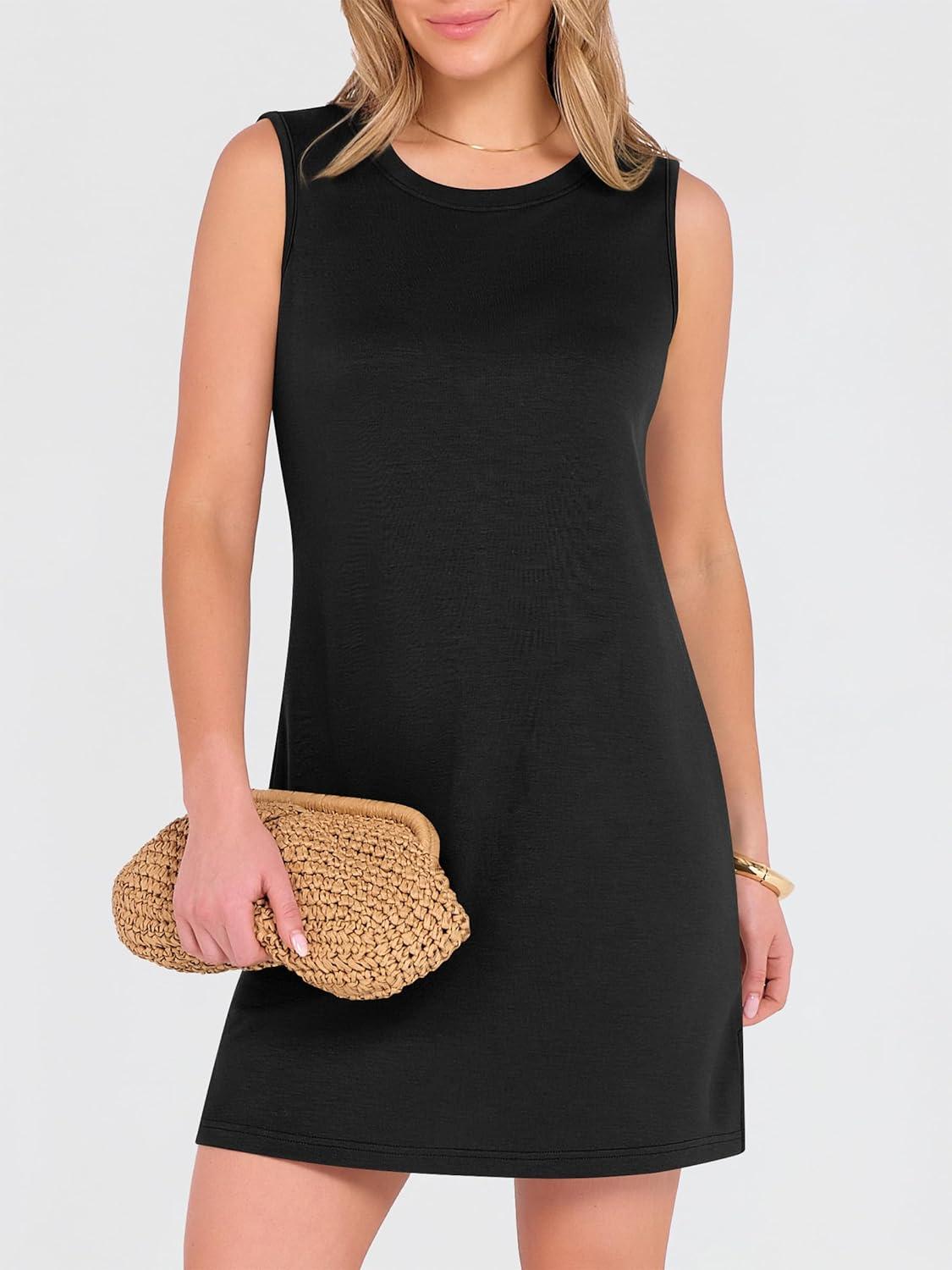 imageANRABESS Womens Summer Casual Mini Dresses 2026 Sleeveless Crewneck Split WrinkleFree Beach Travel Vacation Short SundressBlack