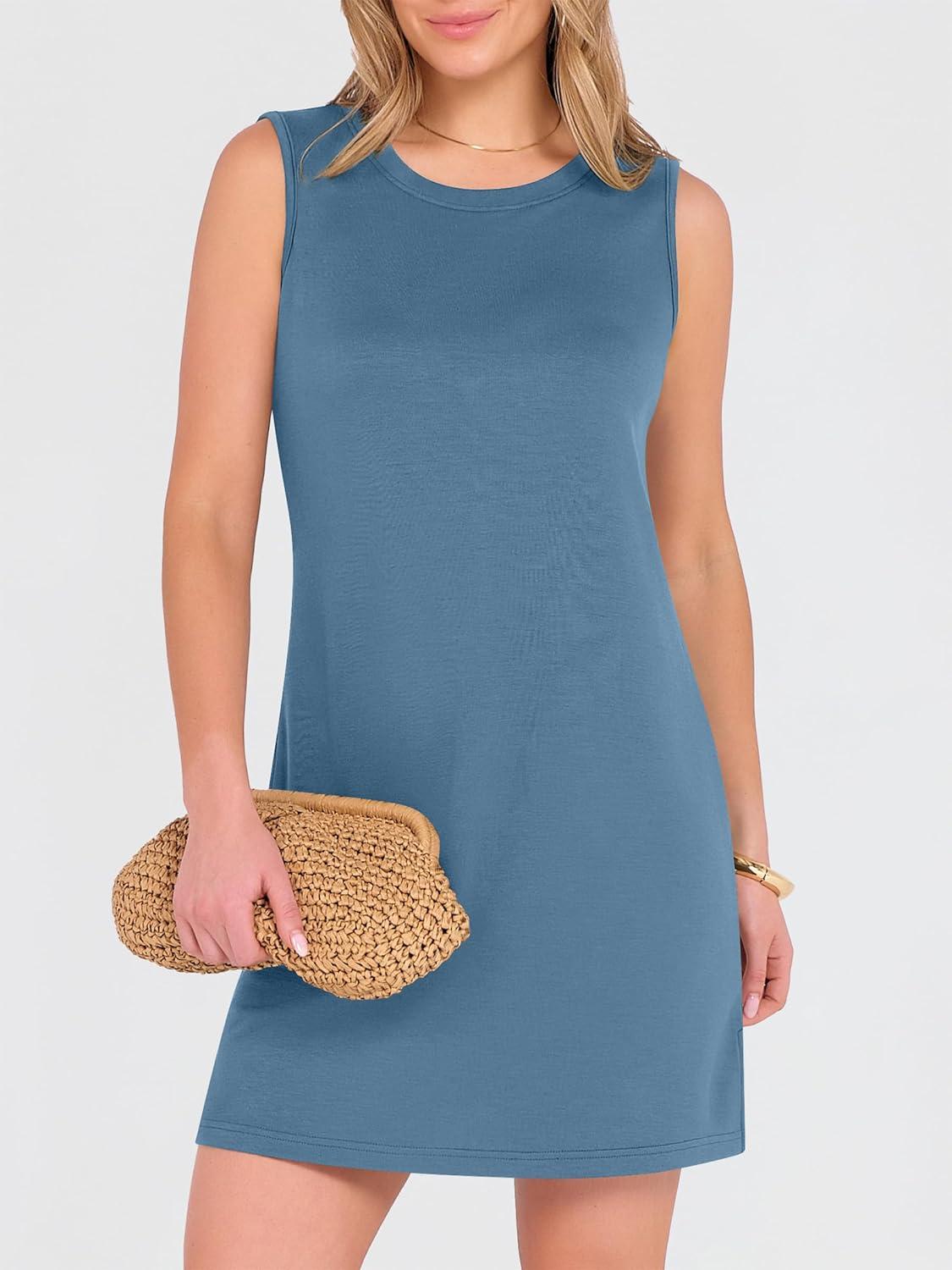 imageANRABESS Womens Summer Casual Mini Dresses 2026 Sleeveless Crewneck Split WrinkleFree Beach Travel Vacation Short SundressGrey Blue