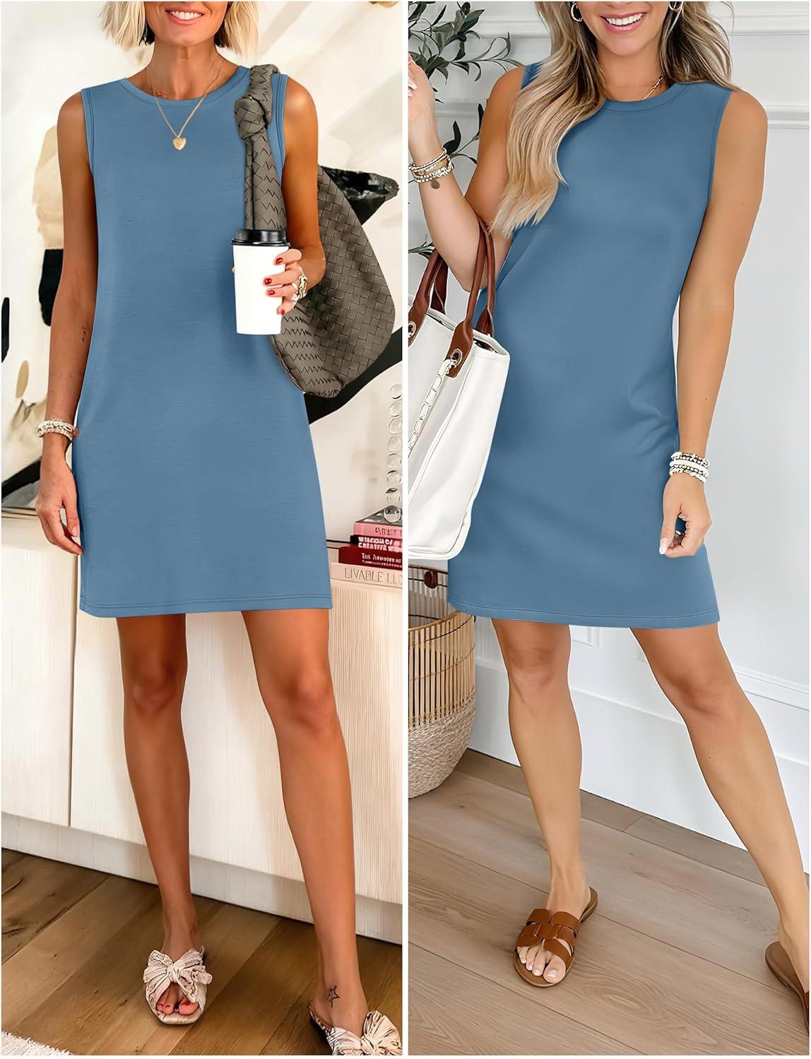 imageANRABESS Womens Summer Casual Mini Dresses 2026 Sleeveless Crewneck Split WrinkleFree Beach Travel Vacation Short SundressGrey Blue