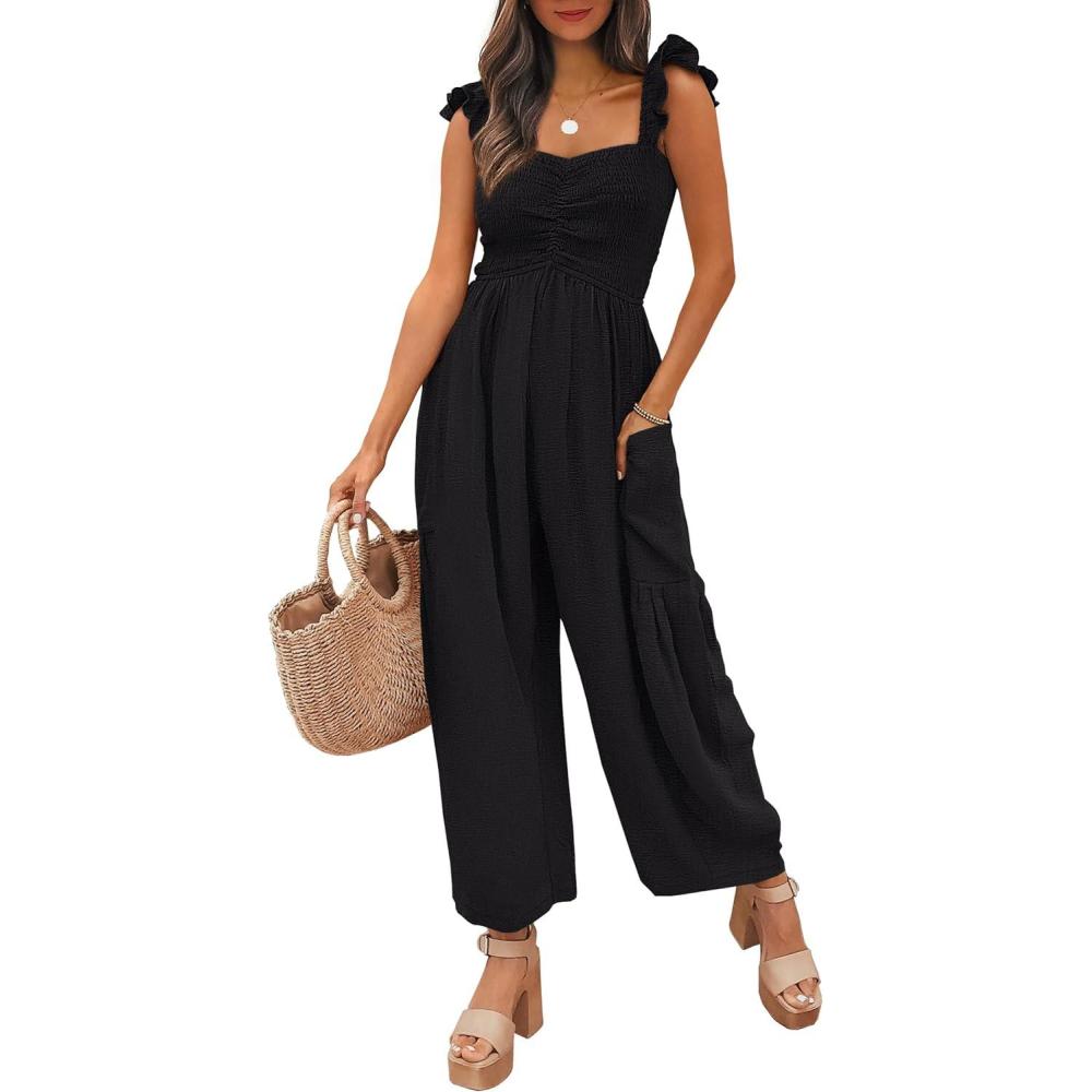 imageANRABESS Jumpsuits for Women Dressy One Piece Summer Outfits Wide Leg Sleeveless Smocked Romper Jumpers Casual Beach OverallsBlack