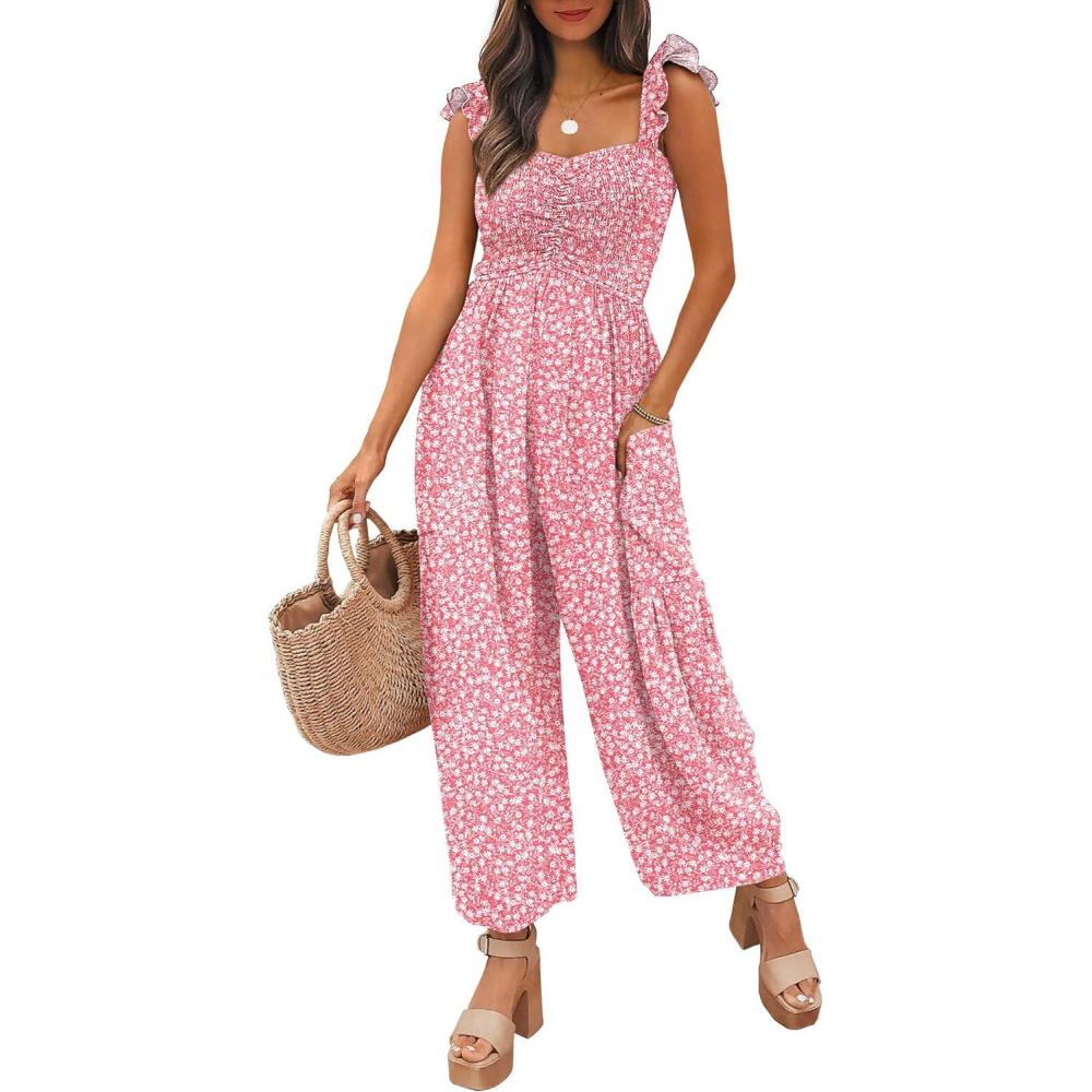 imageANRABESS Jumpsuits for Women Dressy One Piece Summer Outfits Wide Leg Sleeveless Smocked Romper Jumpers Casual Beach OverallsPink White Floral