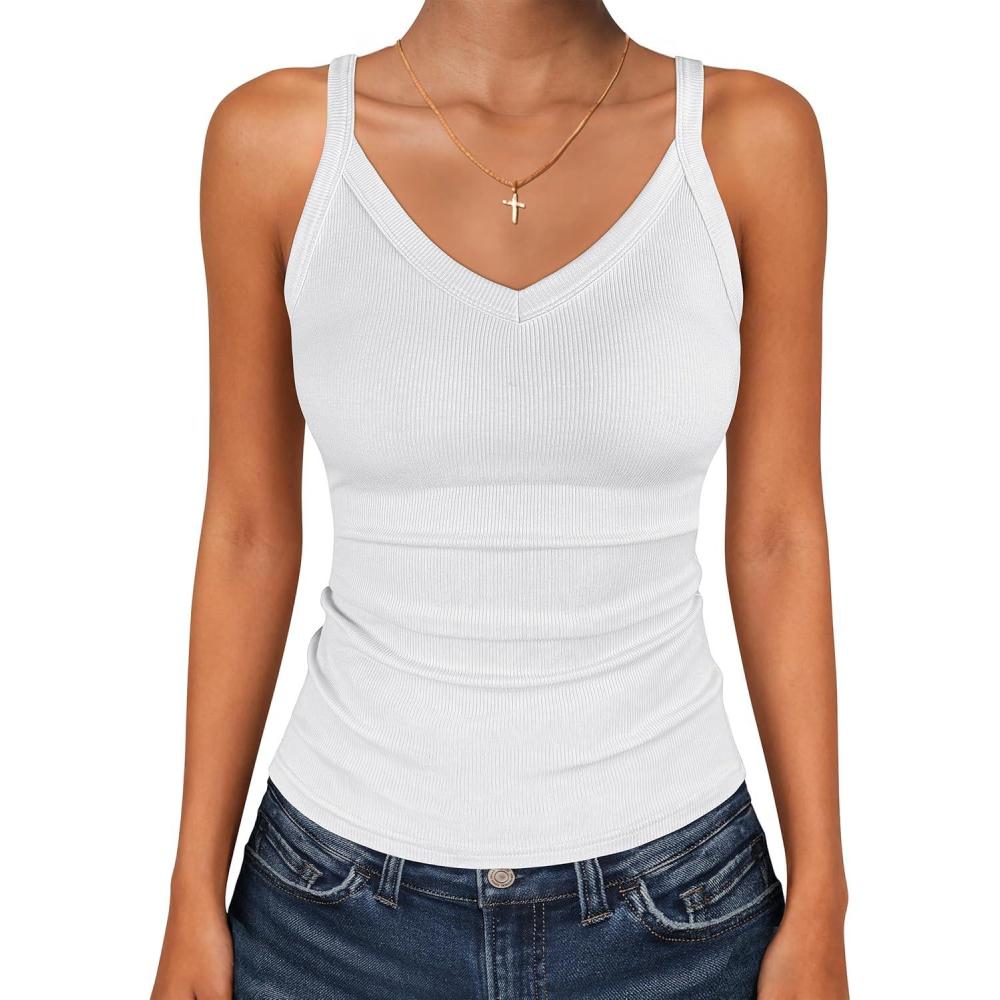 imageANRABESS V Neck Tank Tops for Women Ribbed Knit Camisole 2026 Summer Casual Sleeveless Slim Fitted Basic Cami Shirts ClothesWhite