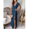 imageANRABESS Women Summer Deep V Neck Short Sleeve Dresses Slit Elegant Wedding Guest Formal Cocktail Evening Maxi Long DressShort Sleeve Deep Blue