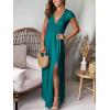 imageANRABESS Women Summer Deep V Neck Short Sleeve Dresses Slit Elegant Wedding Guest Formal Cocktail Evening Maxi Long DressShort Sleeve Lake