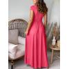 imageANRABESS Women Summer Deep V Neck Short Sleeve Dresses Slit Elegant Wedding Guest Formal Cocktail Evening Maxi Long DressShort Sleeve Pink
