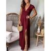 imageANRABESS Women Summer Deep V Neck Short Sleeve Dresses Slit Elegant Wedding Guest Formal Cocktail Evening Maxi Long DressShort Sleeve Wine Red
