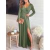 imageANRABESS Women Summer Deep V Neck Short Sleeve Dresses Slit Elegant Wedding Guest Formal Cocktail Evening Maxi Long DressZlong Sleeve Army Green