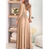imageANRABESS Women Summer Deep V Neck Short Sleeve Dresses Slit Elegant Wedding Guest Formal Cocktail Evening Maxi Long DressZlong Sleeve Beige Apricot