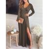imageANRABESS Women Summer Deep V Neck Short Sleeve Dresses Slit Elegant Wedding Guest Formal Cocktail Evening Maxi Long DressZlong Sleeve Brown