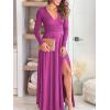 imageANRABESS Women Summer Deep V Neck Short Sleeve Dresses Slit Elegant Wedding Guest Formal Cocktail Evening Maxi Long DressZlong Sleeve Fushascia Pink
