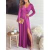 imageANRABESS Women Summer Deep V Neck Short Sleeve Dresses Slit Elegant Wedding Guest Formal Cocktail Evening Maxi Long DressZlong Sleeve Fushascia Pink