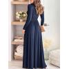 imageANRABESS Women Summer Deep V Neck Short Sleeve Dresses Slit Elegant Wedding Guest Formal Cocktail Evening Maxi Long DressZlong Sleeve Navy Blue