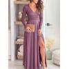 imageANRABESS Women Summer Deep V Neck Short Sleeve Dresses Slit Elegant Wedding Guest Formal Cocktail Evening Maxi Long DressZlong Sleeve Pink