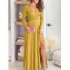 imageANRABESS Women Summer Deep V Neck Short Sleeve Dresses Slit Elegant Wedding Guest Formal Cocktail Evening Maxi Long DressZlong Sleeve Yellow