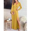 imageANRABESS Women Summer Deep V Neck Short Sleeve Dresses Slit Elegant Wedding Guest Formal Cocktail Evening Maxi Long DressZlong Sleeve Yellow