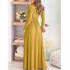 imageANRABESS Women Summer Deep V Neck Short Sleeve Dresses Slit Elegant Wedding Guest Formal Cocktail Evening Maxi Long DressZlong Sleeve Yellow