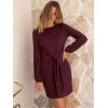 imageANRABESS Womens 2025 Fall Dress Long Lantern Sleeve Ribbed Knit Casual Tie Waist Lightweight Mini Sweater DressDark Burgundy