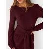 imageANRABESS Womens 2025 Fall Dress Long Lantern Sleeve Ribbed Knit Casual Tie Waist Lightweight Mini Sweater DressDark Burgundy