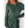 imageANRABESS Womens 2025 Fall Dress Long Lantern Sleeve Ribbed Knit Casual Tie Waist Lightweight Mini Sweater DressGreen