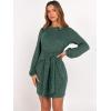 imageANRABESS Womens 2025 Fall Dress Long Lantern Sleeve Ribbed Knit Casual Tie Waist Lightweight Mini Sweater DressGreen