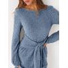 imageANRABESS Womens 2025 Fall Dress Long Lantern Sleeve Ribbed Knit Casual Tie Waist Lightweight Mini Sweater DressGrey Blue