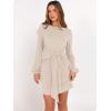 imageANRABESS Womens 2025 Fall Dress Long Lantern Sleeve Ribbed Knit Casual Tie Waist Lightweight Mini Sweater DressLight Khaki