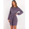 imageANRABESS Womens 2025 Fall Dress Long Lantern Sleeve Ribbed Knit Casual Tie Waist Lightweight Mini Sweater DressPurple