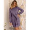 imageANRABESS Womens 2025 Fall Dress Long Lantern Sleeve Ribbed Knit Casual Tie Waist Lightweight Mini Sweater DressPurple