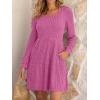 imageANRABESS Womens Long Sleeve Fall Dress 2025 Square Neck Casual Ribbed Knit Comfy Soft Short Sweater Dresses with PocketsHot Pink