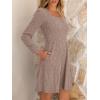 imageANRABESS Womens Long Sleeve Fall Dress 2025 Square Neck Casual Ribbed Knit Comfy Soft Short Sweater Dresses with PocketsTan
